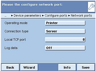 Sartorius Cubis: Netzwerkport konfigurieren (Operating mode, Connection type, Local TCP port)