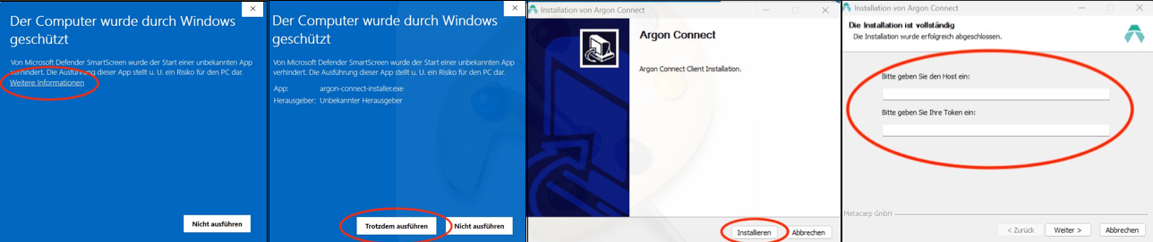 Image: Argon Connect Installer fragt nach Host und Token