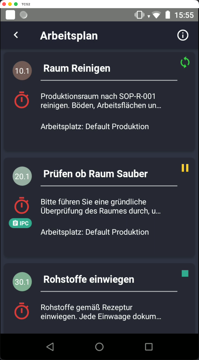 Arbeitsplan Status