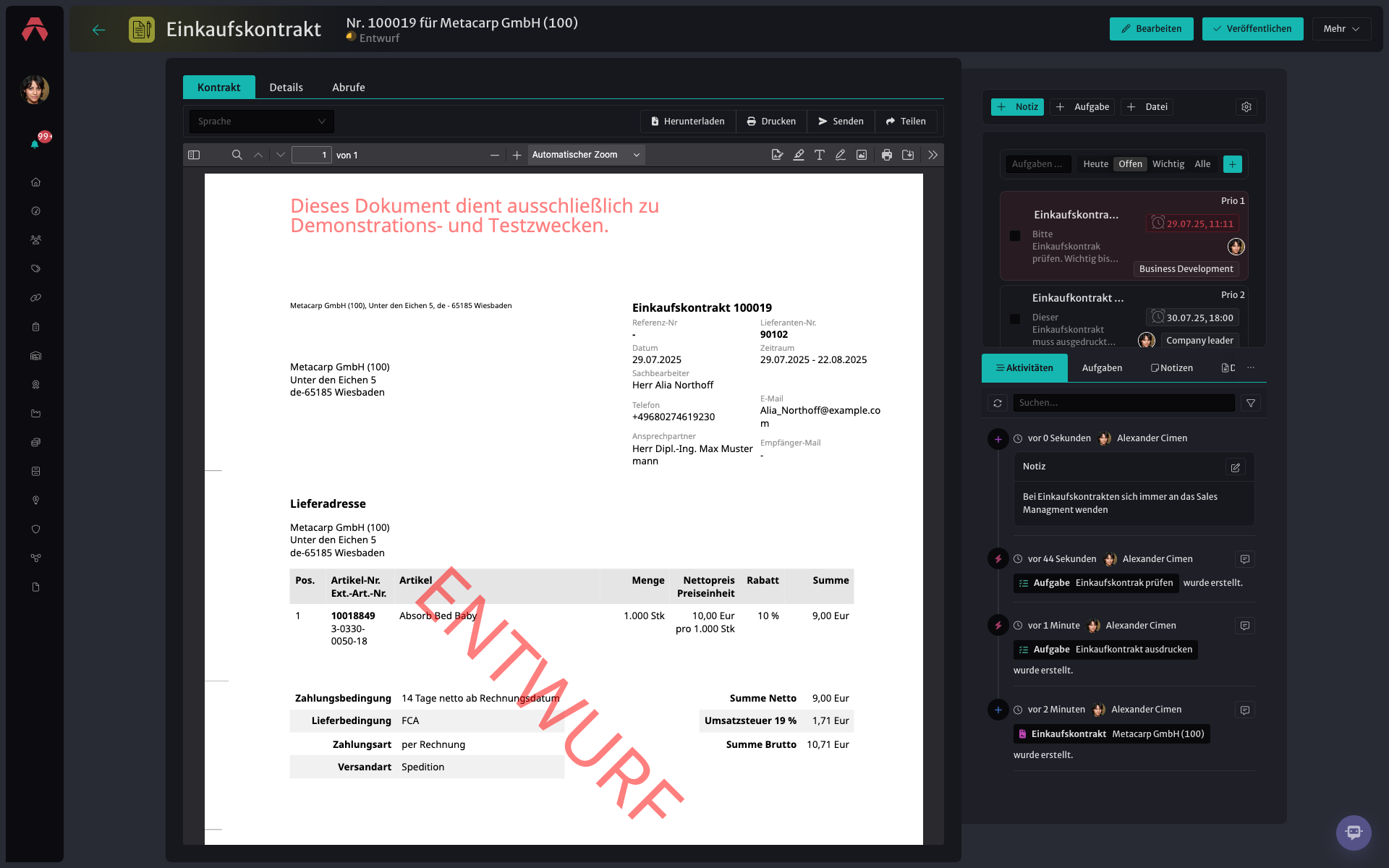 Einkaufskontrakt Dokument