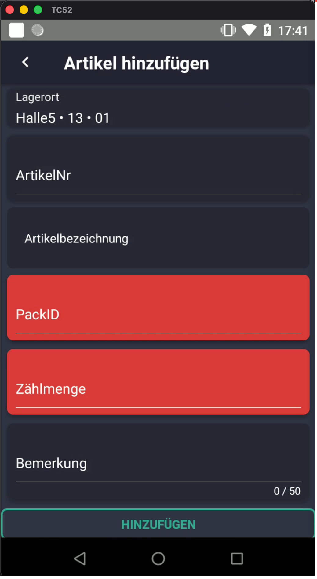 Artikel hinzufügen Formular