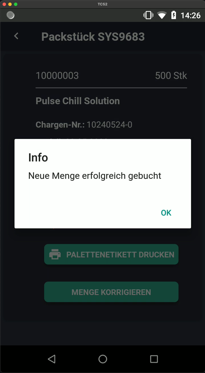 Screenshot: Erfolgreich korrigiert Bestätigung