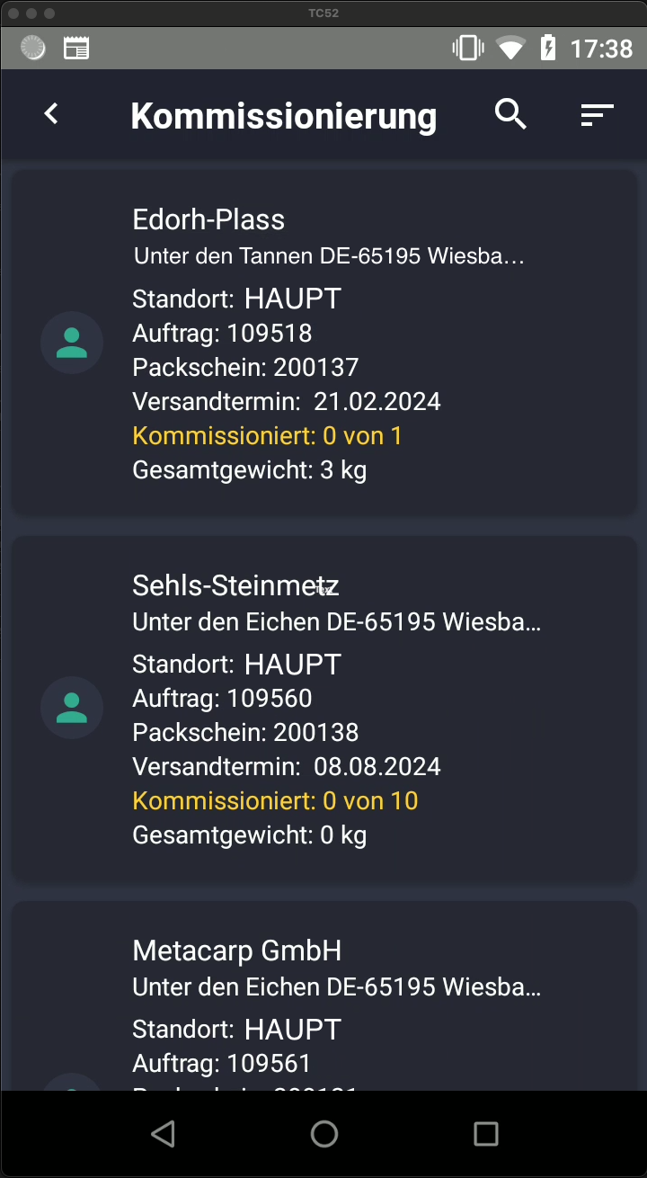 Pick by Pack Auftragsübersicht