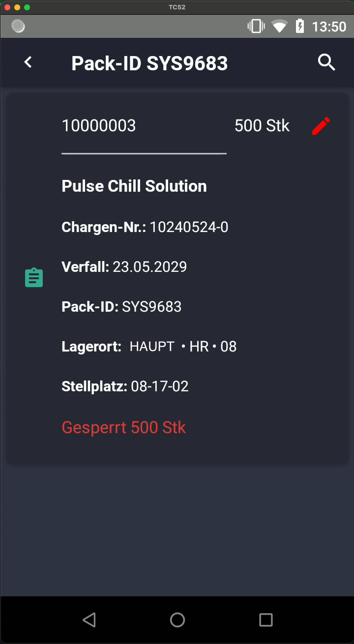 Screenshot: Pack-ID SYS9683 Detailansicht