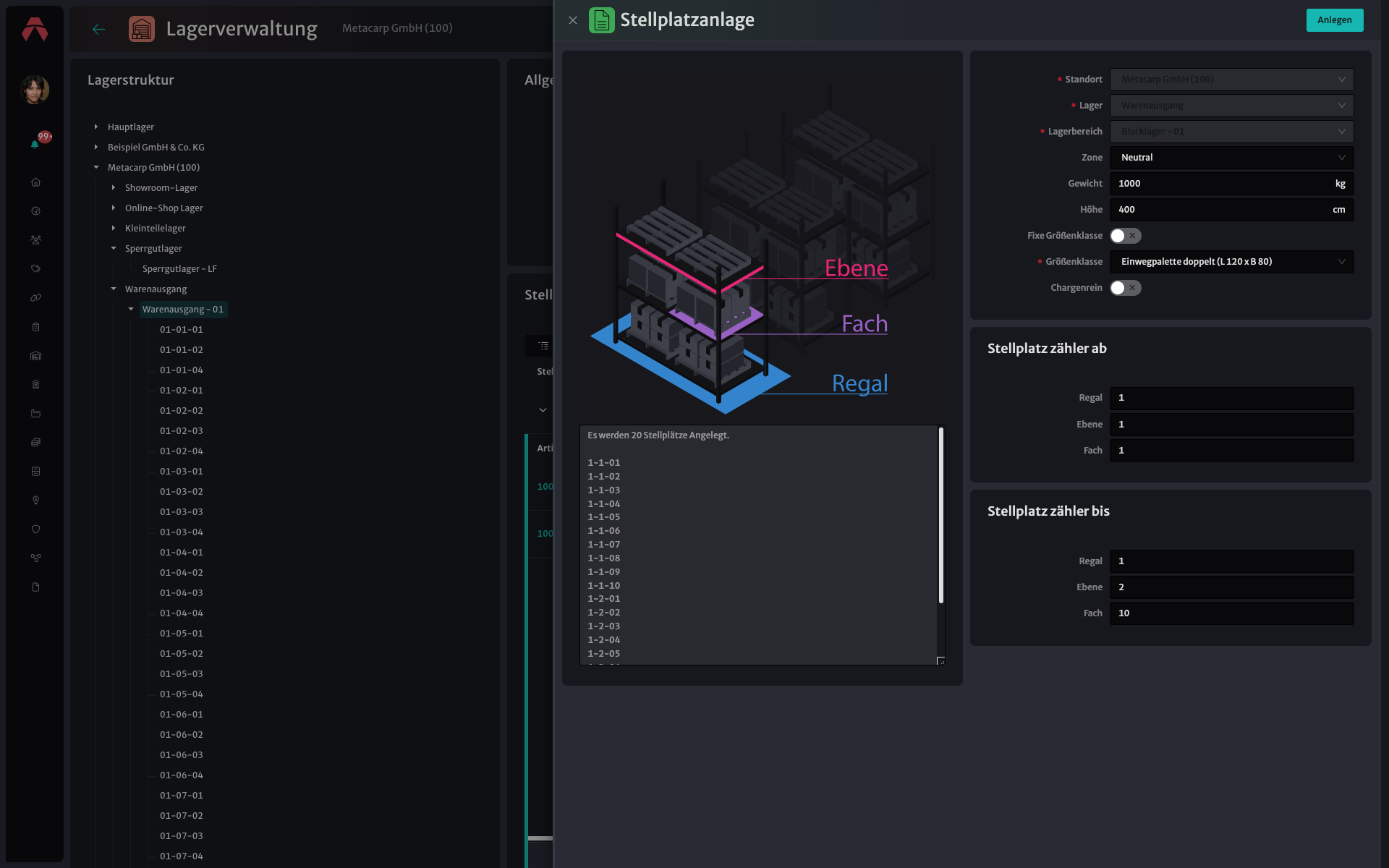 Screenshot: Stellplatzanlage Dialog