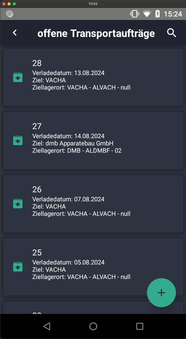 Screenshot: Offene Transportaufträge