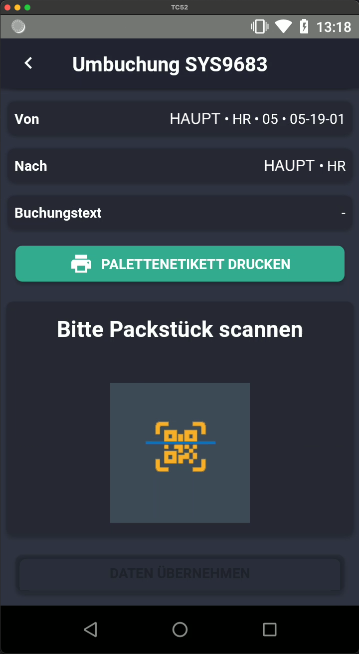 Umbuchung Barcode-Scanning