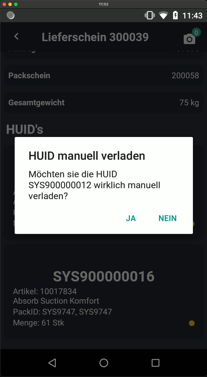 Verladung Manuelle Bestätigung