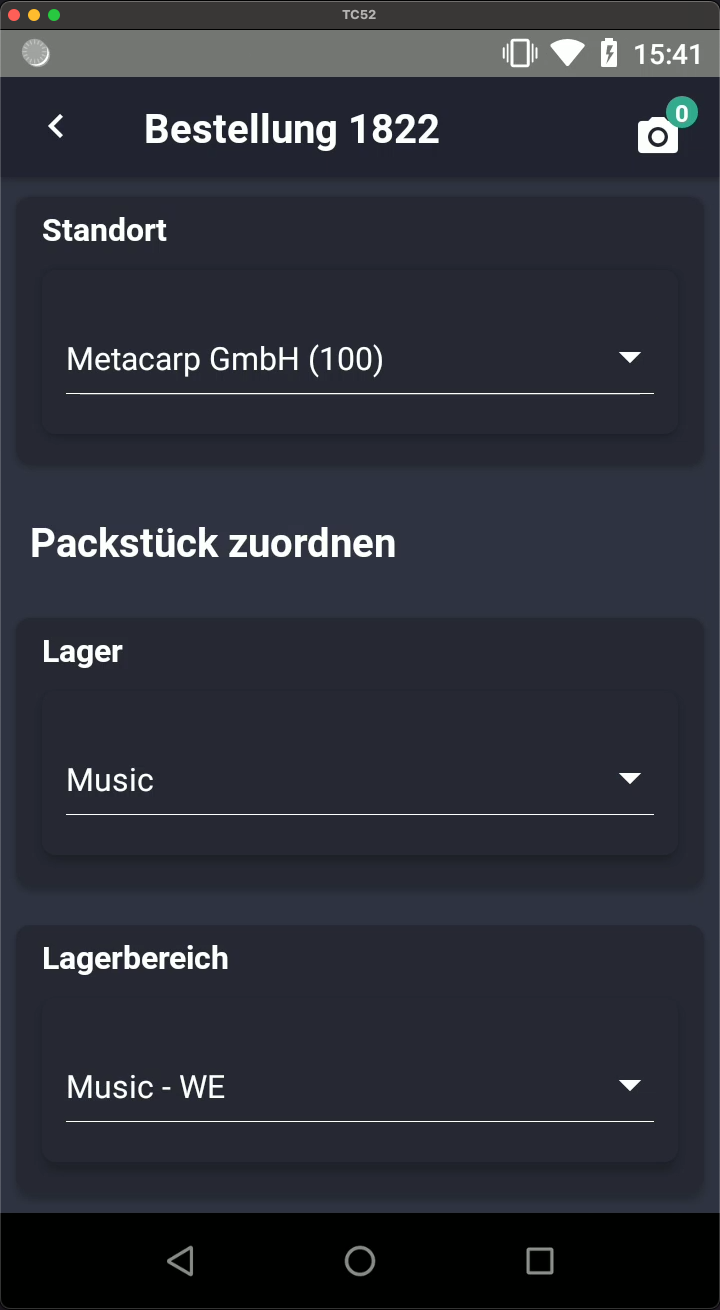 Wareneingang Lagerplatz Auswahl